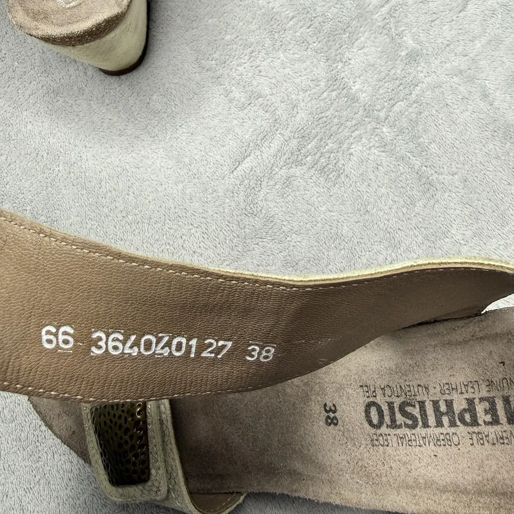 Mephisto Womens 8 EU 38 Beige Metallic Leather Wedge Sandals Comfort
